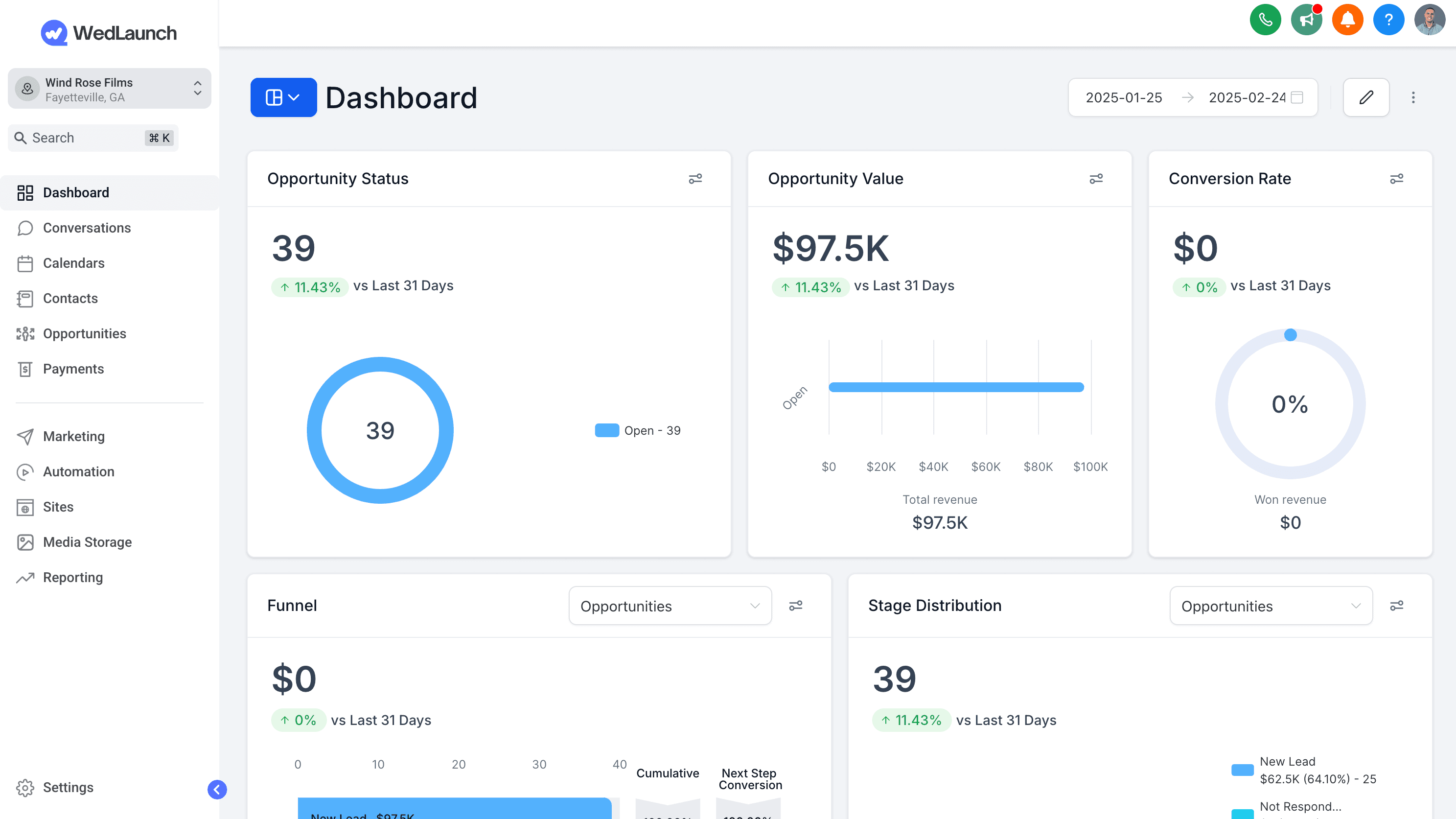 WedLaunch dashboard preview