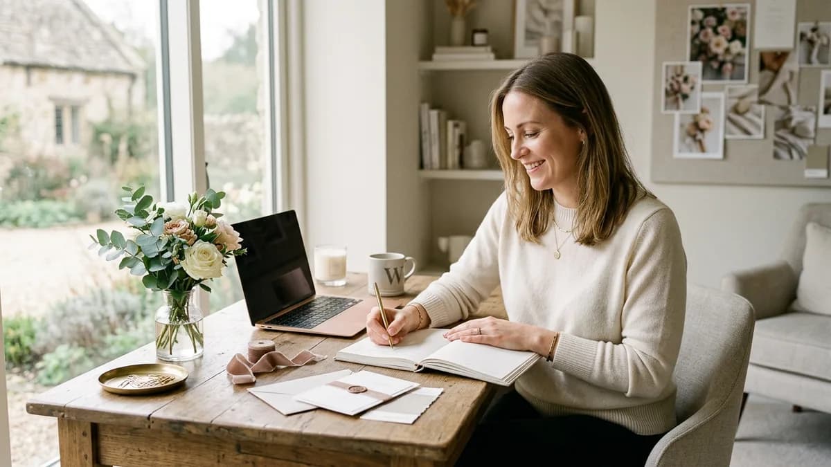 Split comparison between a cluttered traditional desk and a clean modern AI-assisted workspace